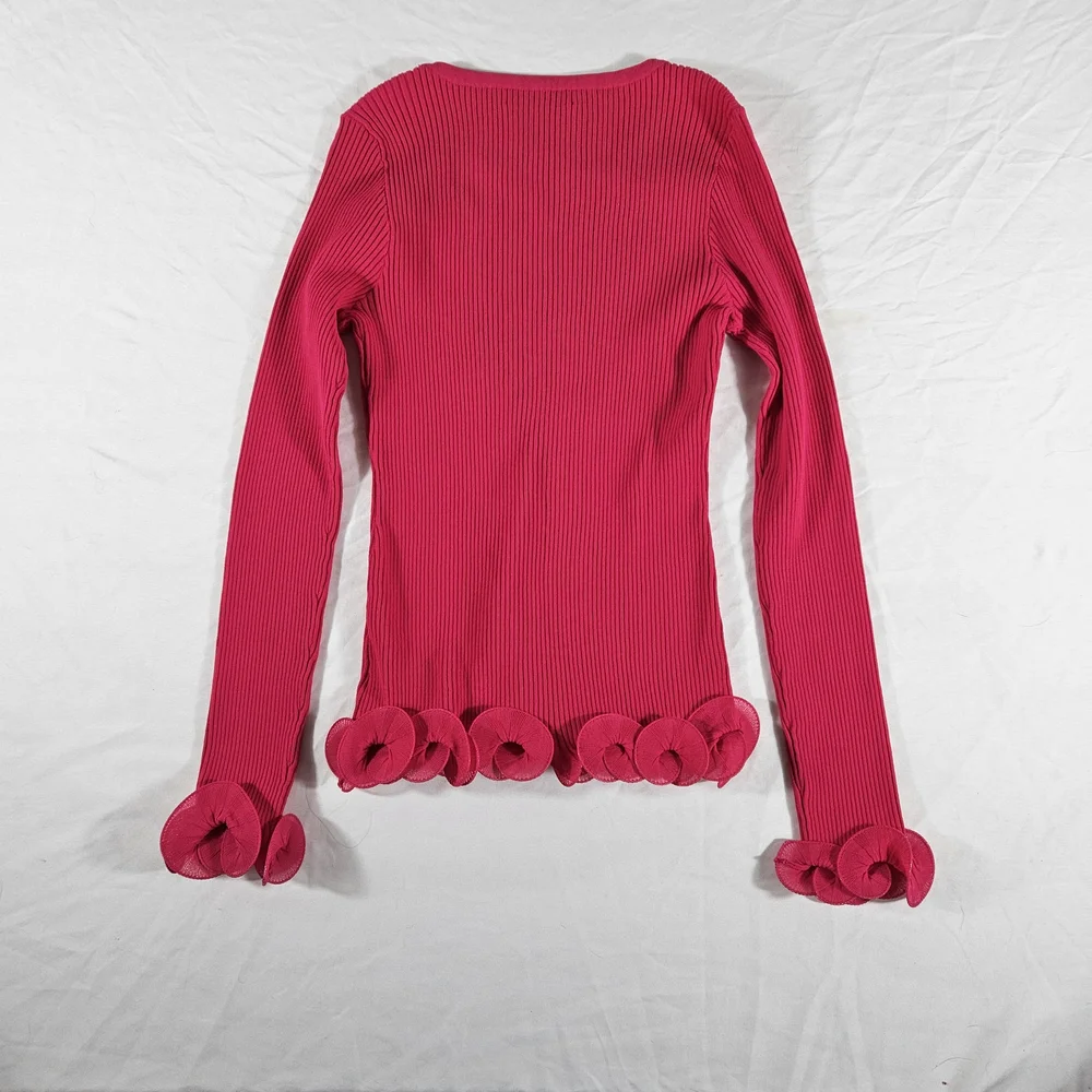 Milly Pink Ribbed Ruffle Cuff Blouse - Picture 5 of 5